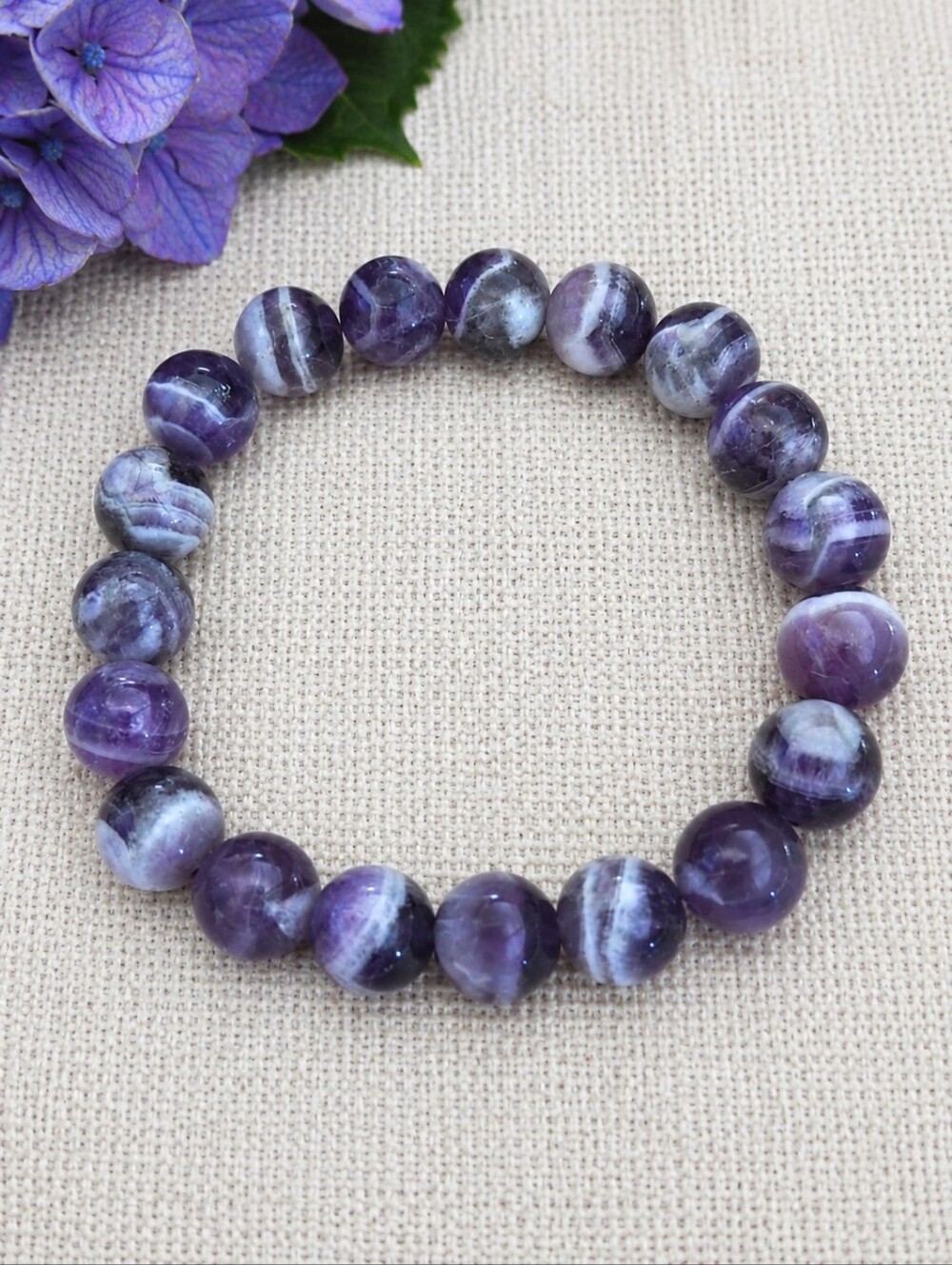 Chevron Amethyst Beaded Stretch Bracelet | Handmade